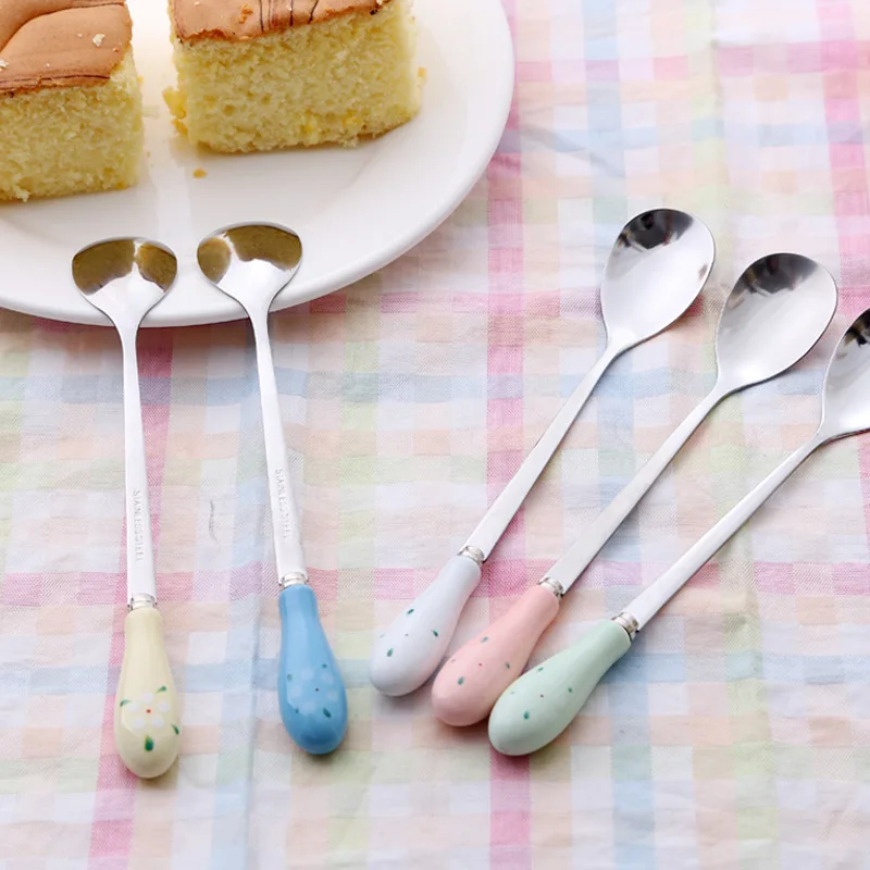 Креативная Милая ложка для смешивания кофе с цветами длинная из нержавеющей