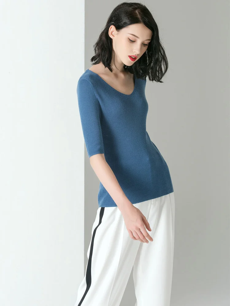 Фото SuyaDream Women Pullovers 100%Merino Wool Knitted V Neck Half Sleeved Sweater 20201 FALL Winter Bottoming Knit Shirt Женская одежда SuyaDream Women Pullovers 100%Merino Wool Knitted V Neck Half Sleeved Sweater 20201 FALL Winter Bottoming Knit Shirt Женская одежда
