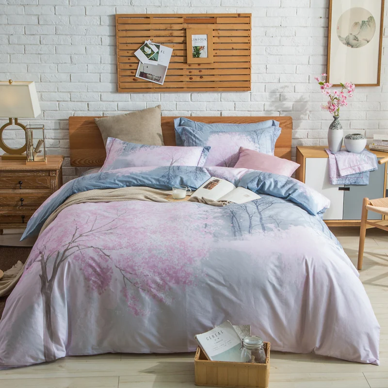 

2021 Home Textile Cotton Comfortable Bedding Sets Cheery Pattern Printed Duvet Cover Pillowcase Bed Sheet Brief Bed linen 4PCS