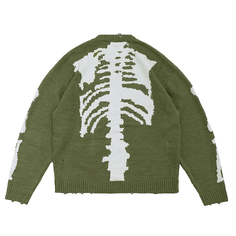 

Kapital man skull jacquard loose Street hip hop hole Pullover knitted long sleeve sweater