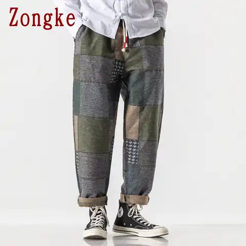 Зимние клетчатые штаны Zongke, мужские тренировочные штаны, женские брюки, брюки, повседневные мужские штаны в стиле Харадзюку 2022 M-5XL