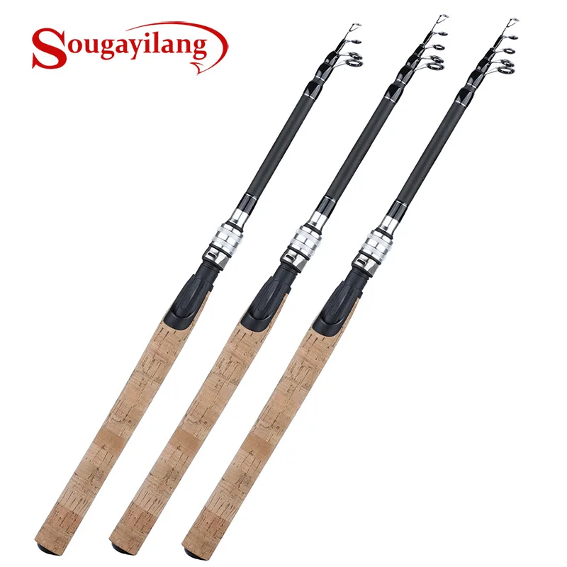 Sougayilang Cost-effective 1.8M-2.4M Telescopic Fishing Rod 3 Colors Cork Handle Spinning Carbon Fiber Travel Tackle | Спорт и