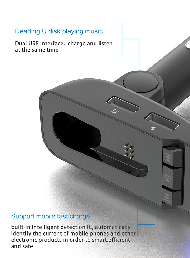 Автомобильная bluetooth-гарнитура, Bluetooth, автомобильный комплект, Bluetooth, громкая связь, Автомобильный MP3-плеер, Bluetooth V4.2, поддержка TF/U диск, автомобильное зарядное устройство