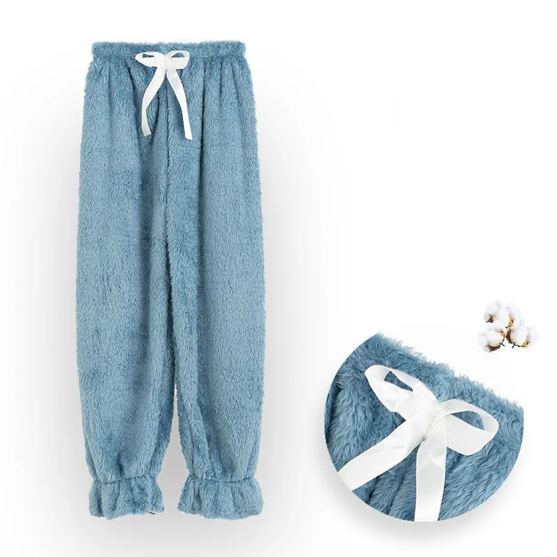 Soft Sleep Bottoms Women Winter Full Length Pajama Pants Coral Velvet Warm Homewear Plus Velvet Thickening Loose Sleepwear Pants