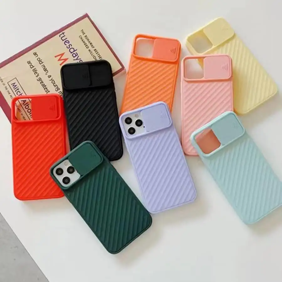 

Slide Camera Protection Cover Weave Texture Soft Shockproof TPU Phone Case For iPhone 12 13 Mini 11 Pro XS Max XR SE2 8 7 6 Plus