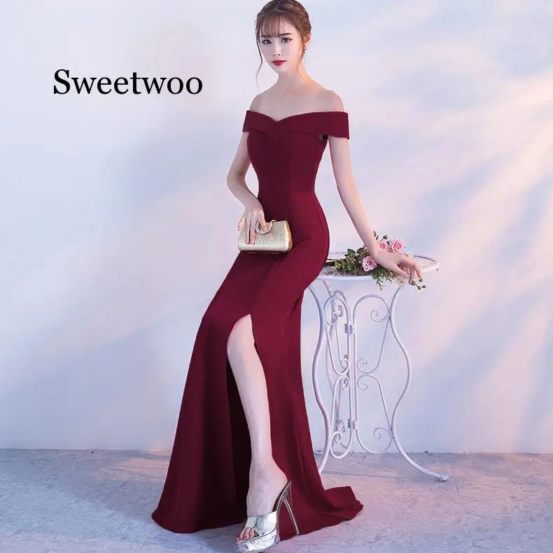 Женское длинное платье с открытыми плечами элегантное Клубное атласное годе