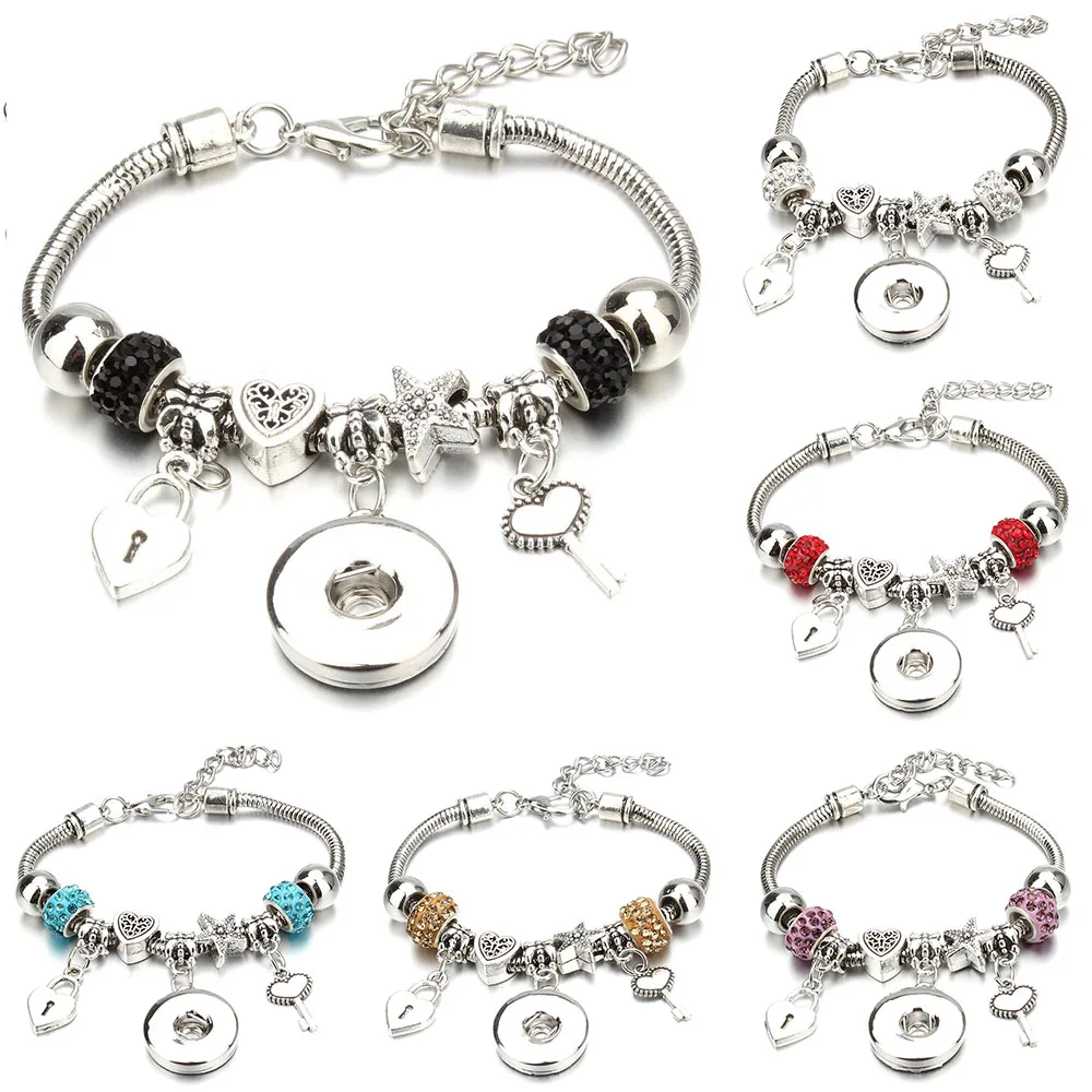 Hot Sale Snap Button Bracelet Lobster Buckle Snake Chain Bangles Clay Beaded Fit 20mm 18MM Buttons Jewelry | Украшения и