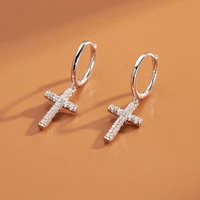 fashion flash crystal zircon cross drop hoop earrings gold color earrings for women exquisite wedding accessories jewelry gift