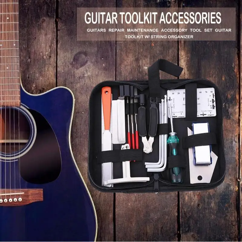 

Guitars Repair Maintenance Accessories Tool Set Guitar Toolkit with String Organizer File Wrench Ruler Measure Kit