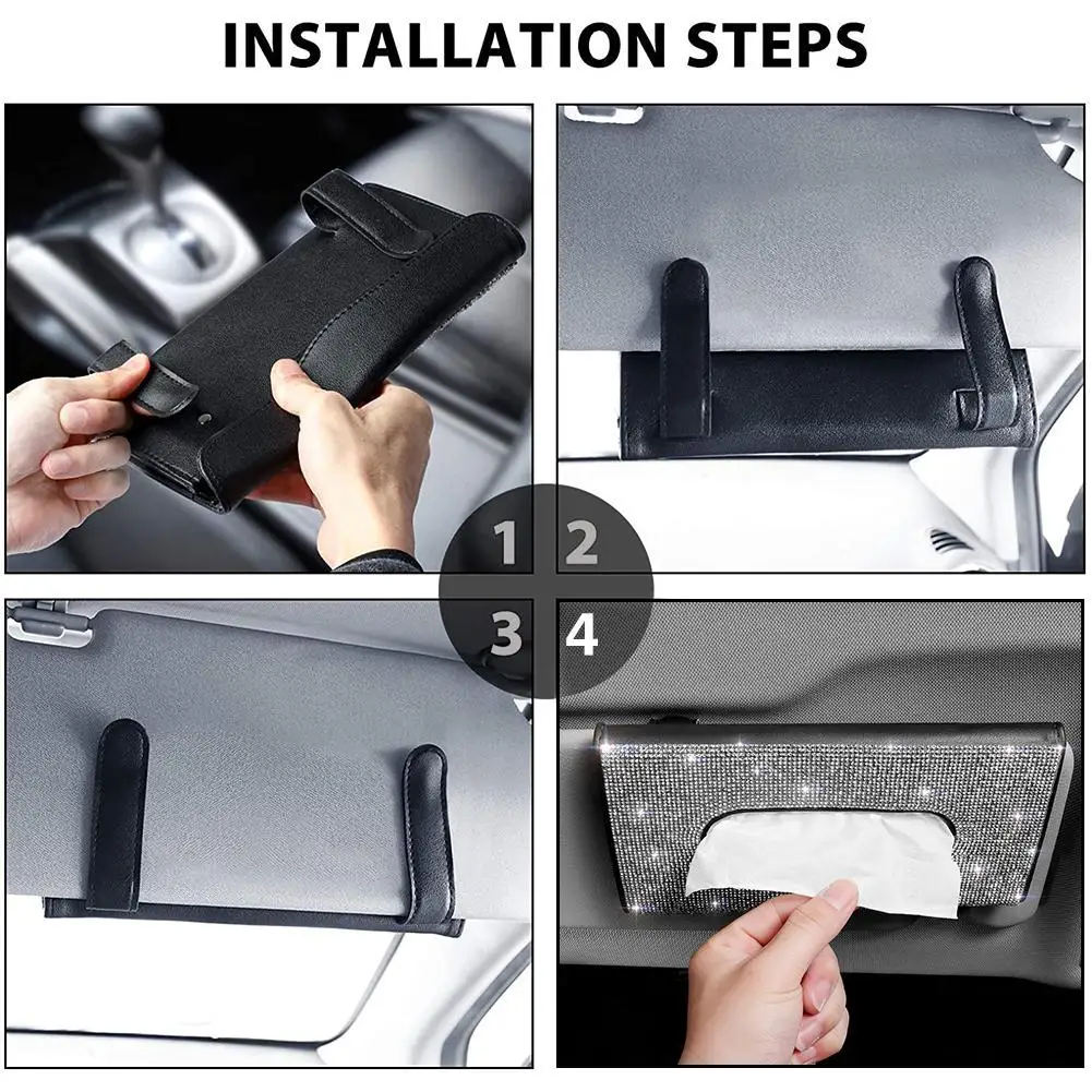 Car Sun Visor Tissue Box Holder Bling Crystals Cover Case Clip PU Backseat Mask Paper Accessories | Дом и сад
