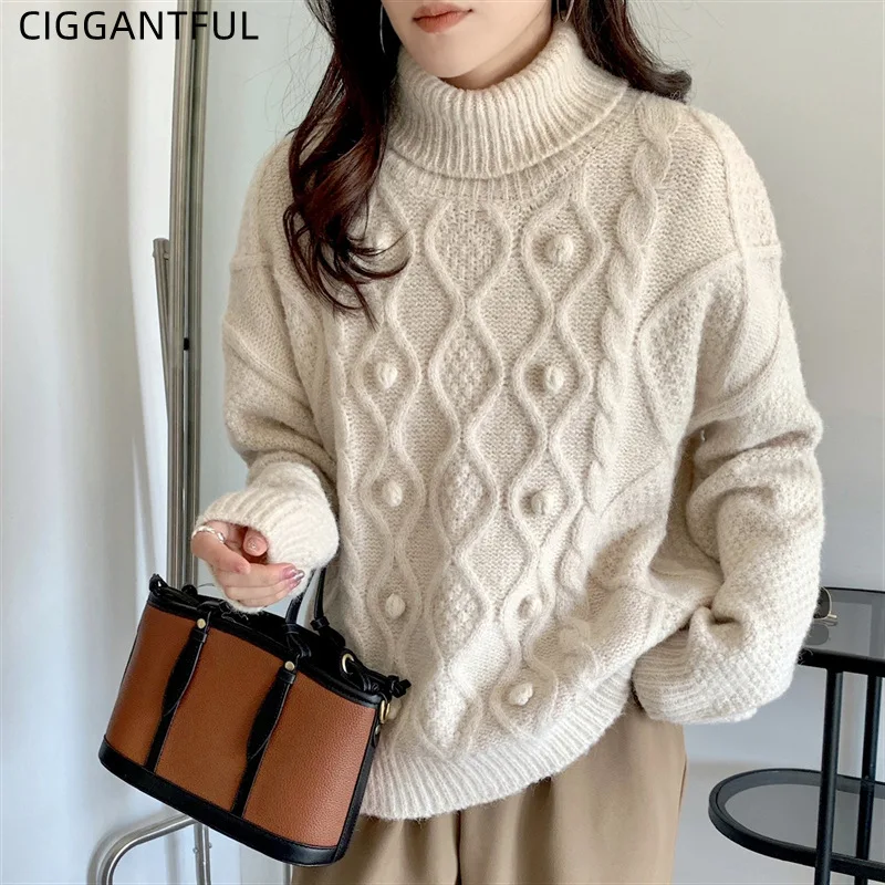 

2021 осенне-зимний новый корейский Однотонный свитер с высоким воротом женский джемпер мягкий вощеный вязаный пуловер