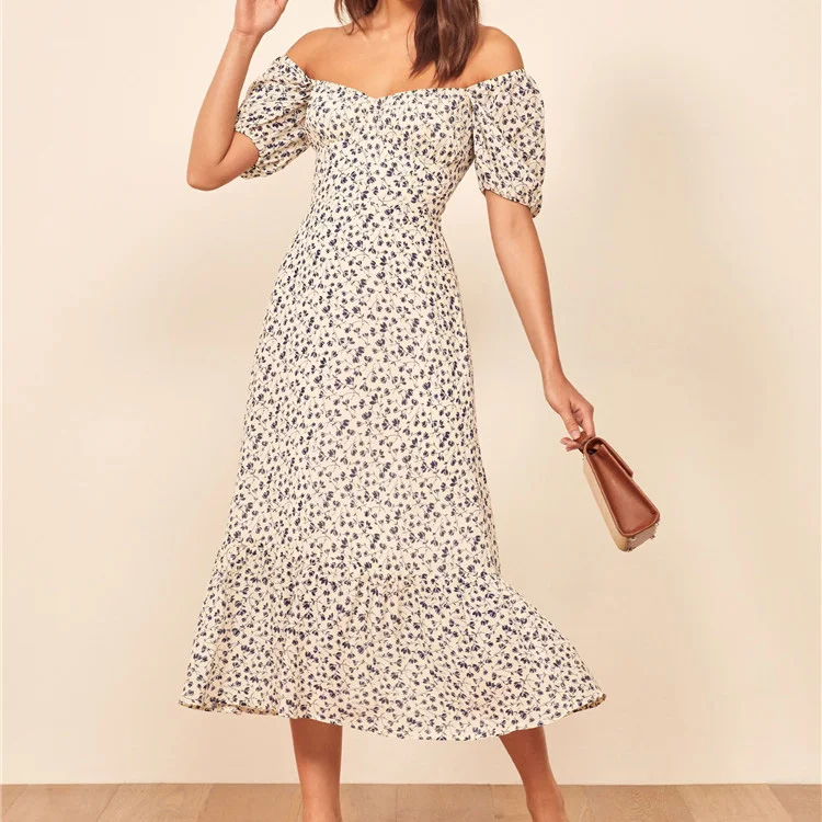 Женское платье миди с открытой спиной и квадратным вырезом цветочным