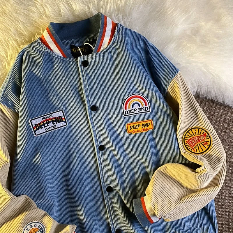 

New college style corduroy embroidery baseball uniform for men and women couples American retro street trend loose jacket