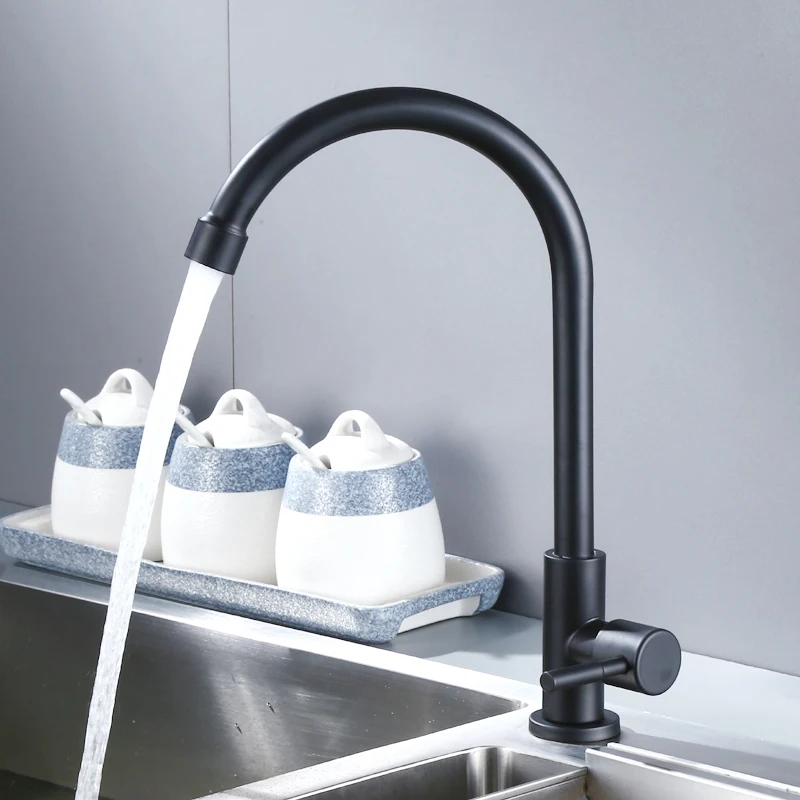 

Stainless Steel Kitchen Black Faucet Deck Mounted Sink Single Cold Water Faucet Single Handle Single Hole