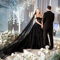 2021 new gorgeous vintage black wedding dress off shoulder sparkly sequins appliques lace sexy retro gothic bridal gowns mariage