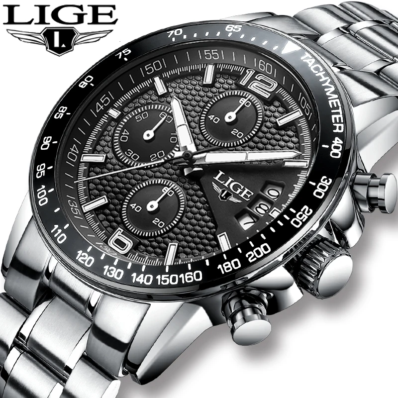 Часы наручные LIGE Мужские кварцевые брендовые Роскошные спортивные
