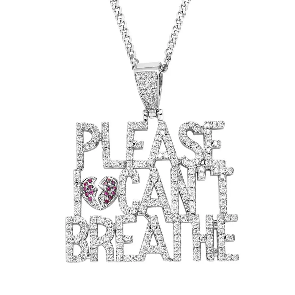 

Men/Women Hip hop Please I can't breathe Letters Pendant necklaces AAA Zircon Hiphop iced out bling Necklace fashion jewelry