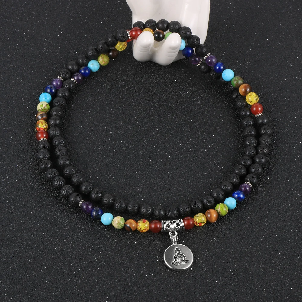 Женские и мужские бусы из натурального камня 7 чакр 6 мм 108 мужских бусин подставка