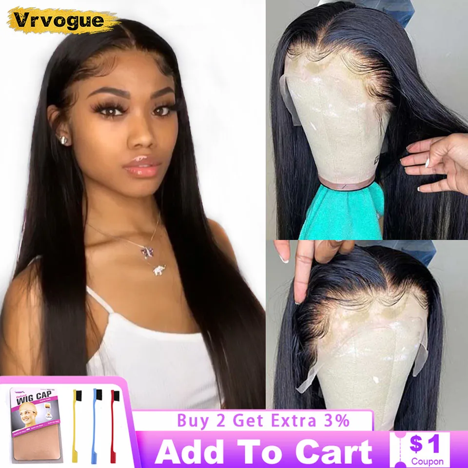 Прямые человеческие волосы с передним кружевом гладкие бразильские перruque Cheveux