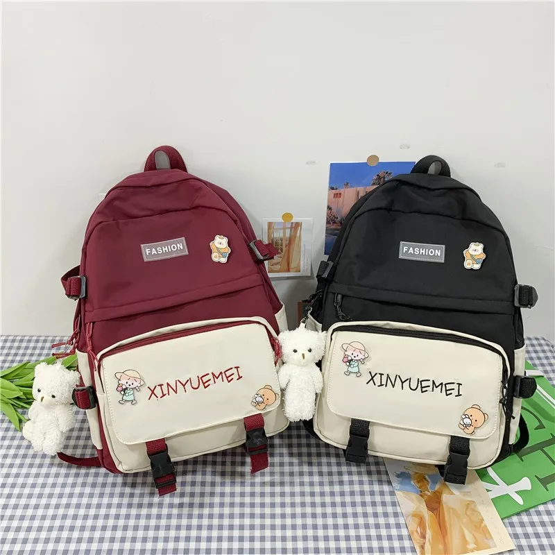 

Japanese Style Contrast Color Fashion Backpack Women Nylon Water Repellent School Backpacks Large-capacity School Bags