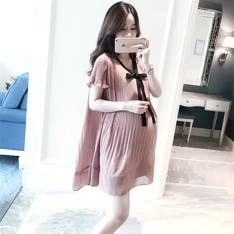 Летняя одежда для беременных плиссированное кружевное платье повседневное