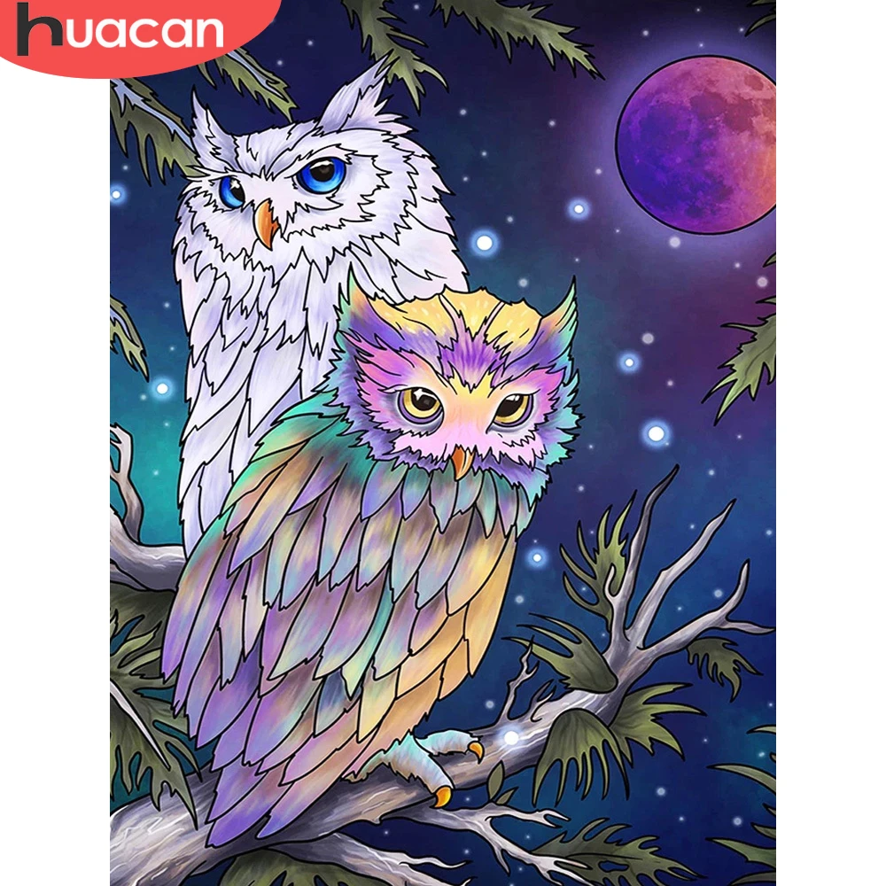 

HUACAN картина по номеру Сова животные наборы для взрослых ручная краска ed DIY Краска по номеру Луна на холсте украшение дома подарок