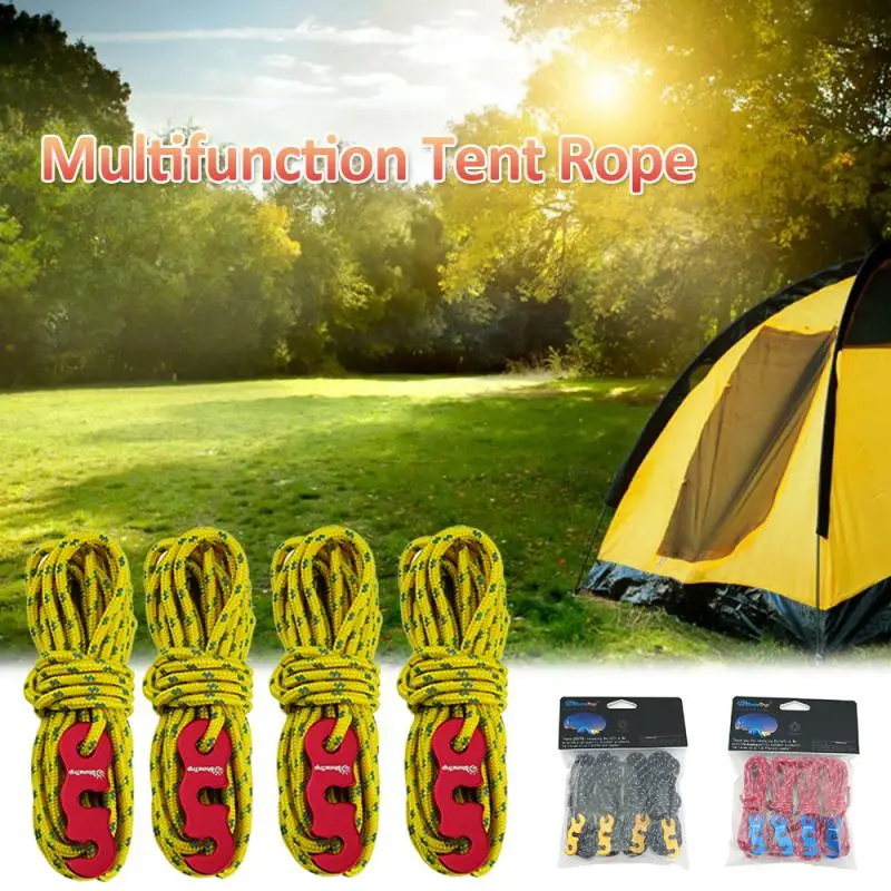 

4pcs Wind Rope with S-Ring Tent Hooks outdoor camping reflect light 3mm multi-function wind rope buckle Tent rope set #ED
