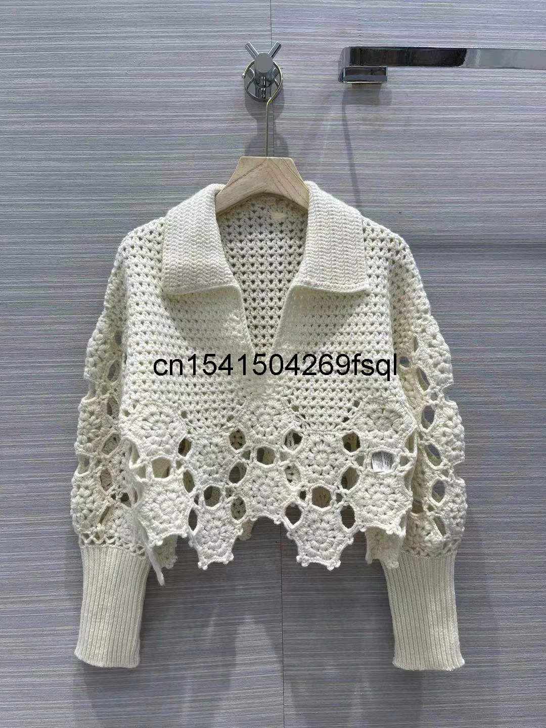 

2021 Autumn Winter Runway Sweater Women V-Neck Long Sleeve Hollow Out Crochet High Street Knitted Cashmere Pullovers Jumper Tops