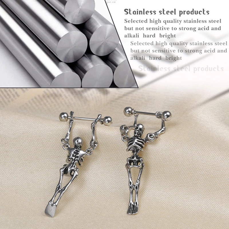 

Skull Earring Stainless Steel Bone Stud Earrings Men Skull Head Ear Body Punk Earring Gothic Jewelry Skeleton Silver Earring New