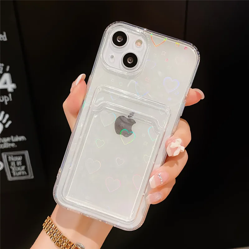 Телефонный чехол Ottwn с голографическим сердцем для iPhone 13 Pro Max 11 12 XR 7 8 Plus XS X SE