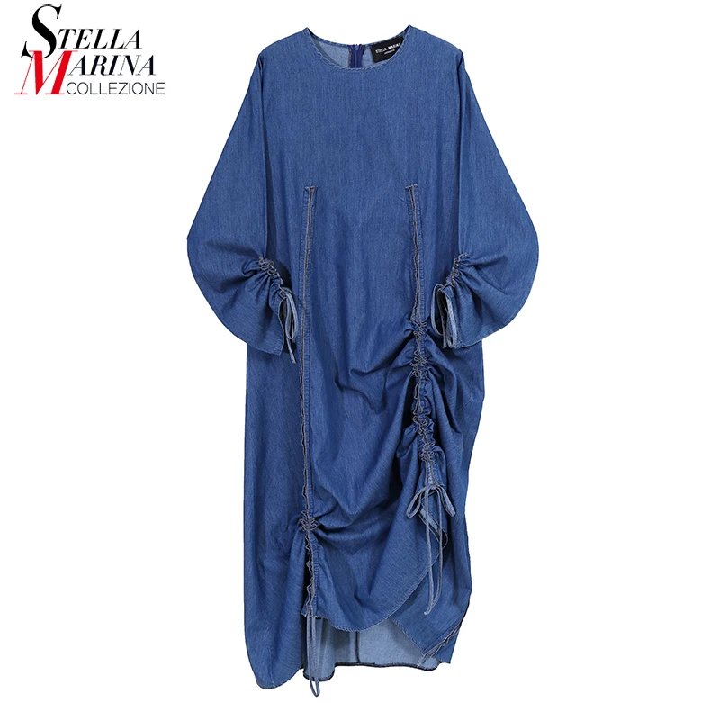 Новое модное Синее джинсовое платье с длинными рукавами на осень и зиму 2020 прямое