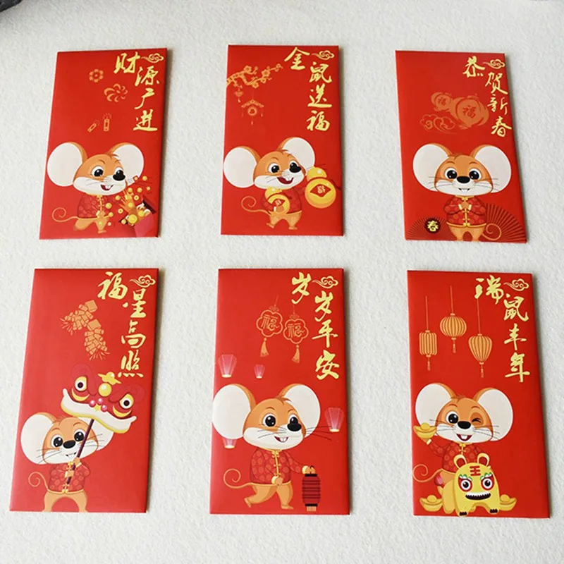 

6pcs/set 2020 Chinese New Year Red Money Envelope Year of the Rat Packet Bags