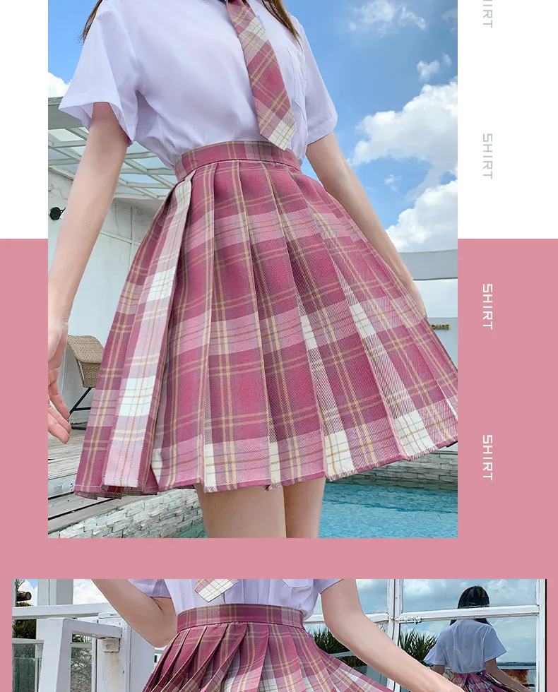 

2021 Summer Skirt Women 's Genuine Pure Plaid Pleated Skirt Short-Sleeve-Style Japanese-Style College Wind