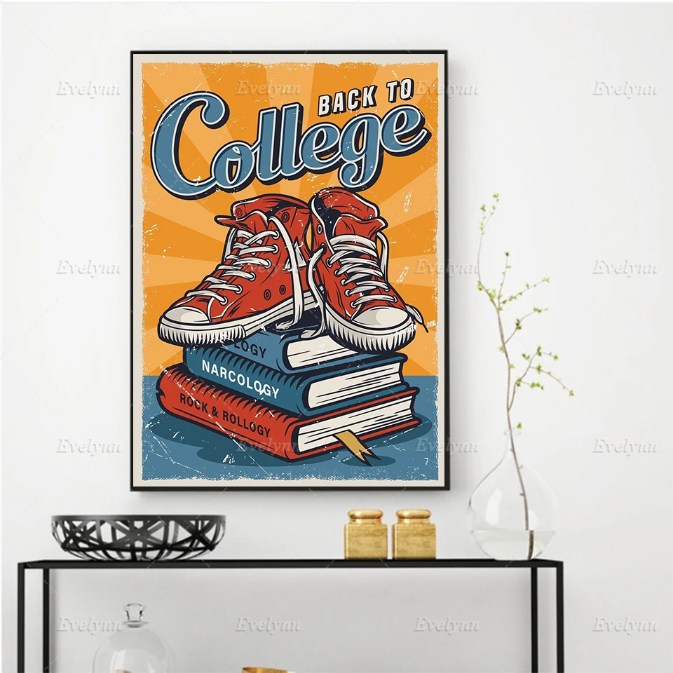 

Vintage Sneakers Shoes And Books Art Canvas Painting Mural Poster Print Sport Shoes Street Art Cuadros Home Decoration Pictures