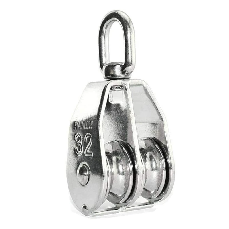 

1 Piece M32 Pulley, Pulley Block in Stainless Steel 304,Lifting Crane Swivel Hook Bearing,Shells Pulley Roller for Ropes