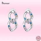 Женские серьги-гвоздики Bamoer, серьги с двойным кольцом из настоящего серебра 925 пробы, модные вечерние ювелирные изделия