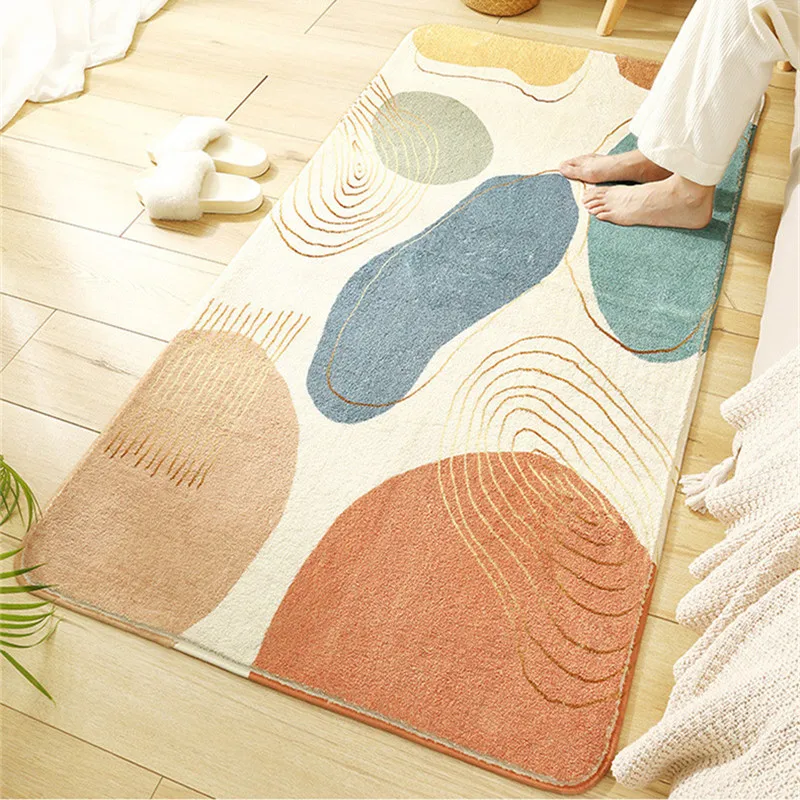 

Simple Bedroom Lamb Wool Long Striped Mat Household Thicken Bedside Blanket Living Room Sofa Carpet