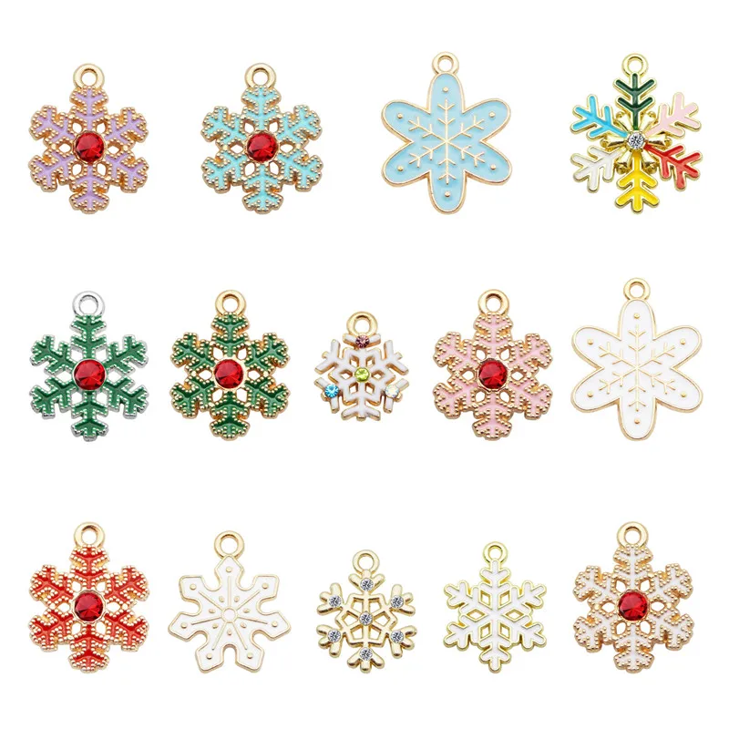 

Julie Wang 14PCS Enamel Snowflake Charms Mixed Alloy Christmas Snowflake Pendant Bracelet Earrings Jewelry Making Accessory