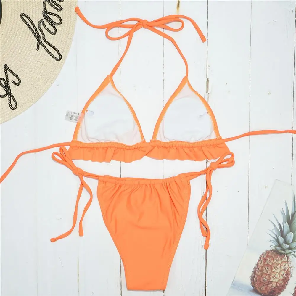 Женский купальник с пуш ап бразильский низкой талией и лямкой на шее 4 цвета