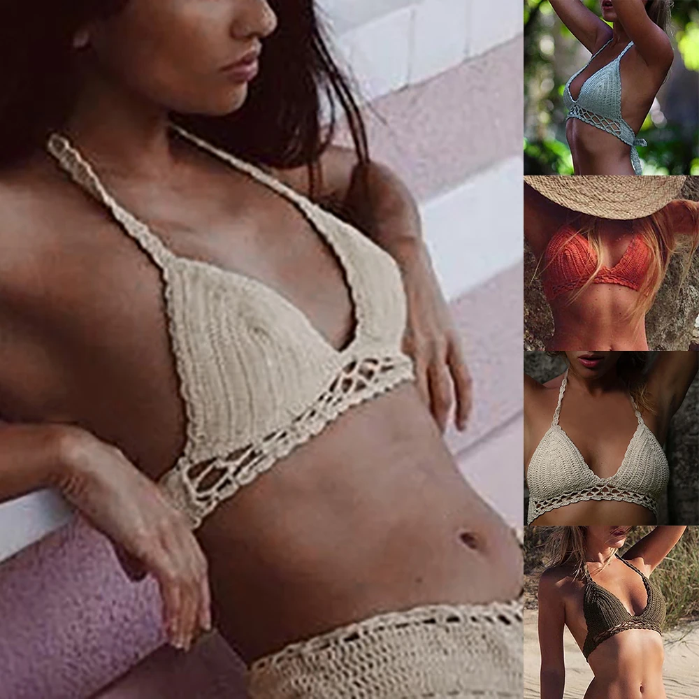 HEFLASHOR сексуальный вязаный кроше бикини укороченный топ пляжная одежда модная