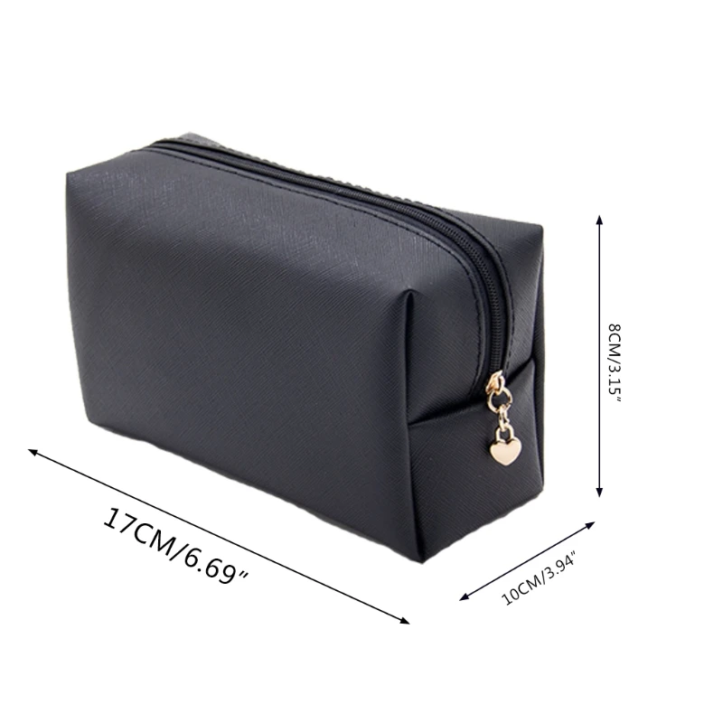 

Faux Leather Zipper Cosmetic Bag Waterproof Solid Makeup Toiletry Organizer Case