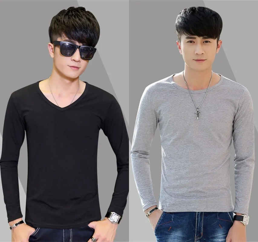 

T Shirt 2019 Spring Autumn New Men's Long-sleeved T-shirt Slim Solid Color Men's Long Tshirt O-Neck Casual T Shirts