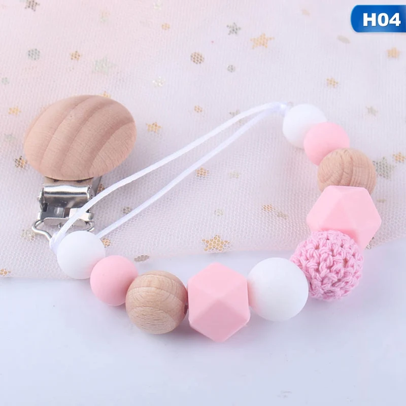 H04 Прищепка для соски цепь деревянный держатель крепления для укачивания, успокаивающего приспособления силиконовые бусины соска анти-падение держатель младенческий Душ подарок - Цвет: H04