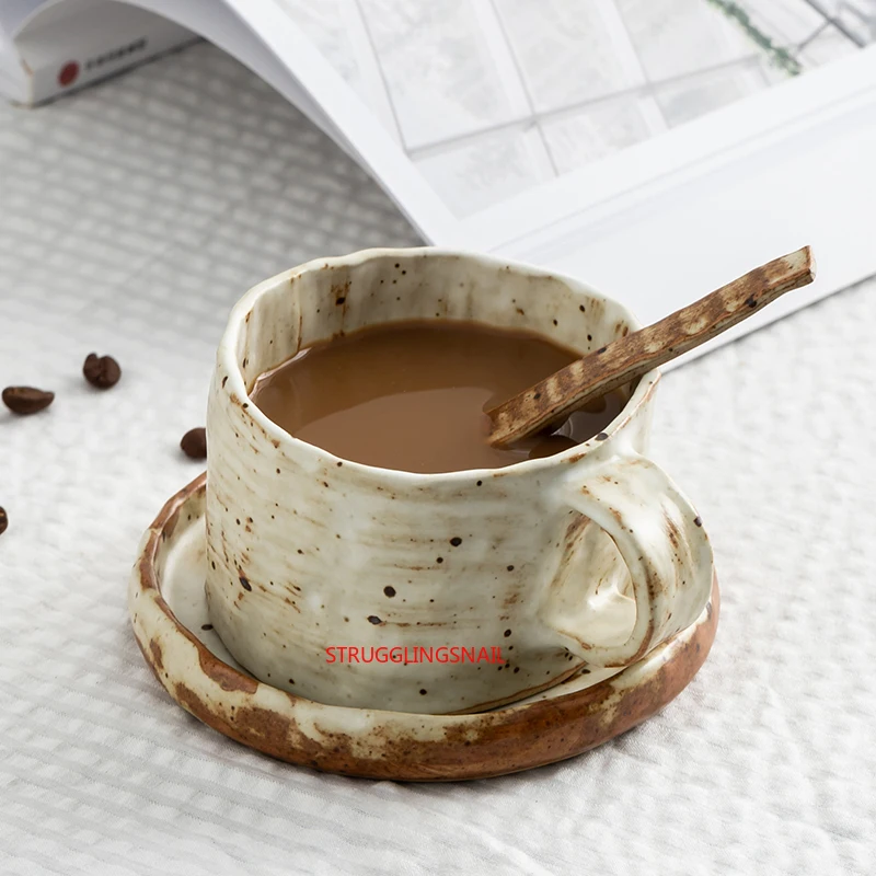 Handmade Stoneware Coffee Cup Set with Mat Spoon Milk Ceramic Cup Breakfast Tableware Set Couple Mug Birthday Gift Box