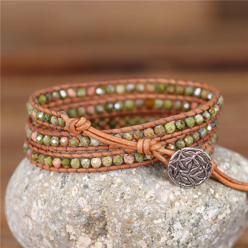 

Premium Women Wrap Bracelets Charm Bead Bracelet Handmade Natural Stones 3X Leather Wrap Bracelet Fancy Femme Bracelets Dropship