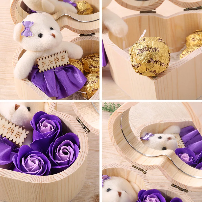 День Святого Валентина креативная деревянная коробка в форме сердца с зеркалом