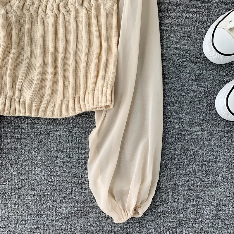 ALPHALMODA осень-зима модный свитер со жгутами фонарь длинный рукав шифон пэчворк повседневные женские пуловеры вязаный джемпер