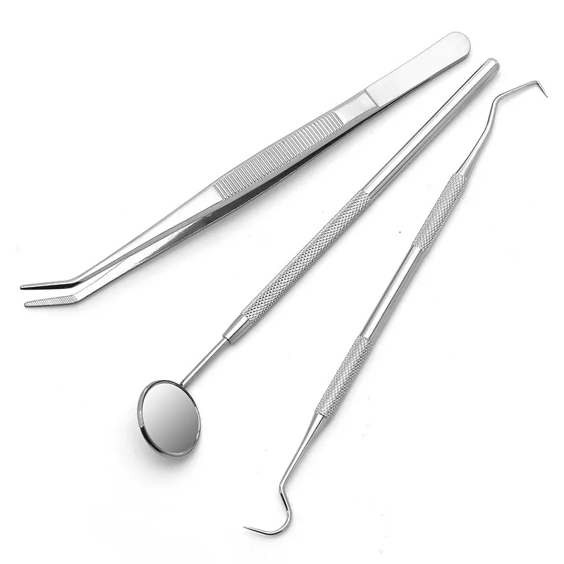 

3Pcs/Set Dental Mirror Stainless Steel Dental Tool Set Mouth Mirror Tweezers Probe Dental Kit Oral Care Dentist Prepare Tools