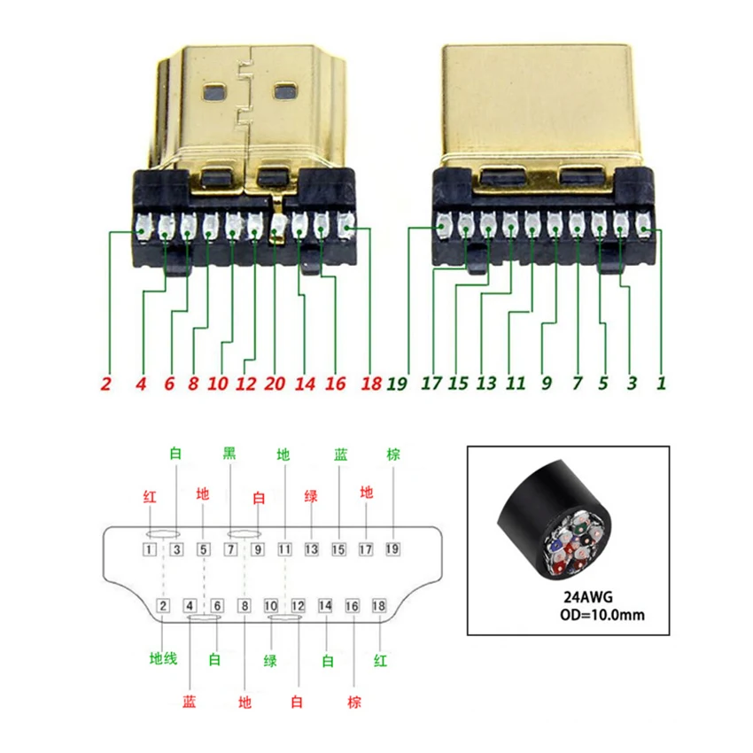 1 шт. HDMI-совместимый Разъем 2 0 Штекерная Вилка терминалы для пайки/пайки модульный