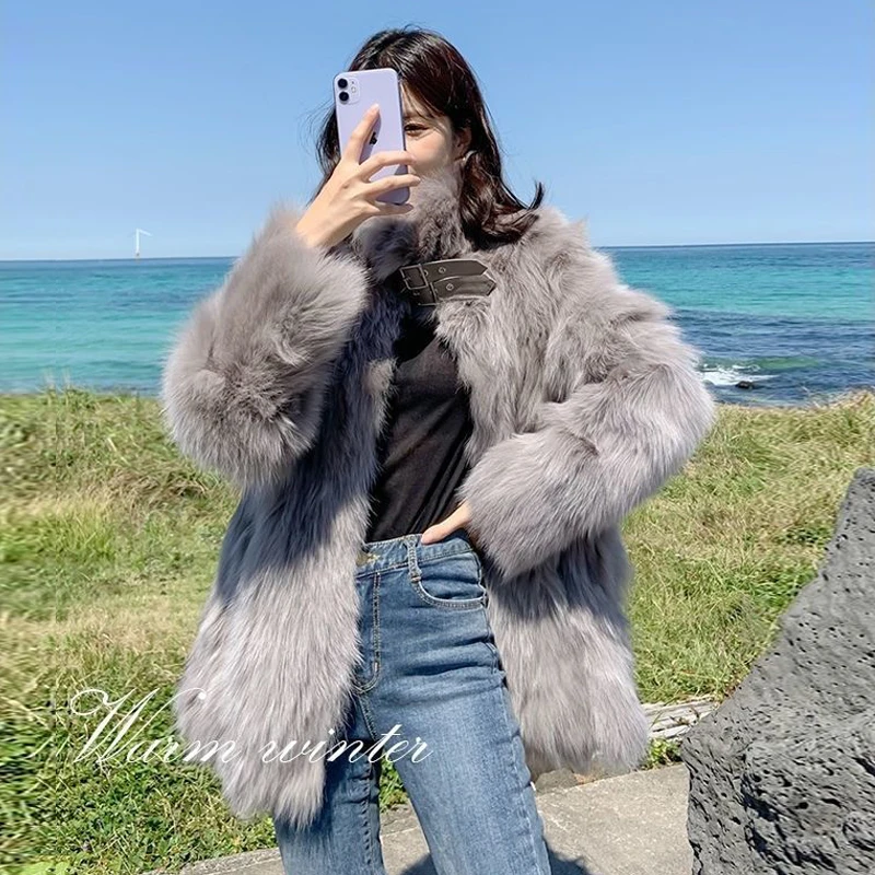

Autumn Winter Fashion Warm Faux Fur Fox Coat Women Casual Loose High Quality Soft Plush Solid Fur Jacket Female Outerwear 2021